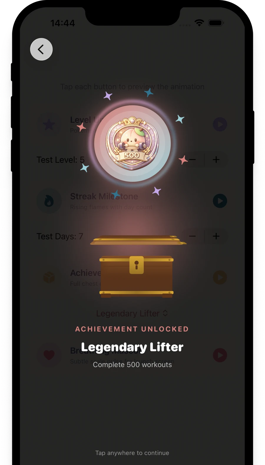 Achievement unlocked screen showing the Legendary Lifter medallion